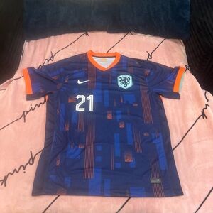 Netherlands Euro 2024 FRENKIE DE JONG Away Blue Jersey US Men's 3XL Nike Soccer